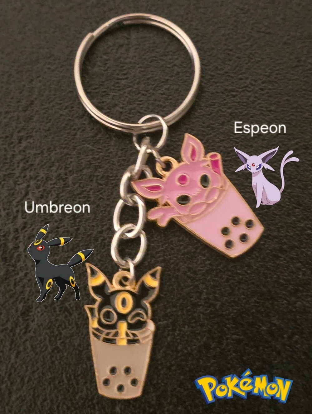 Pokemon Espeon & Umbreon Bubble Tea Enamel Keychain